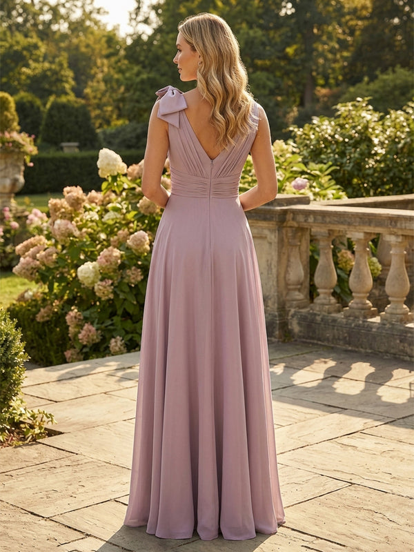 Chiffon A-Line/Princess V-Neck Floor-Length Mother of the Bride & Groom Dresses with Ruched Waist