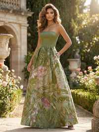 Jacquard A-Line/Princess Strapless Floor-Length Evening Dresses for Women