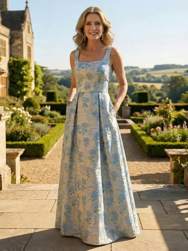 Jacquard A-Line/Princess Square Neck Floor-Length Mother of the Bride & Groom Dresses with Pockets