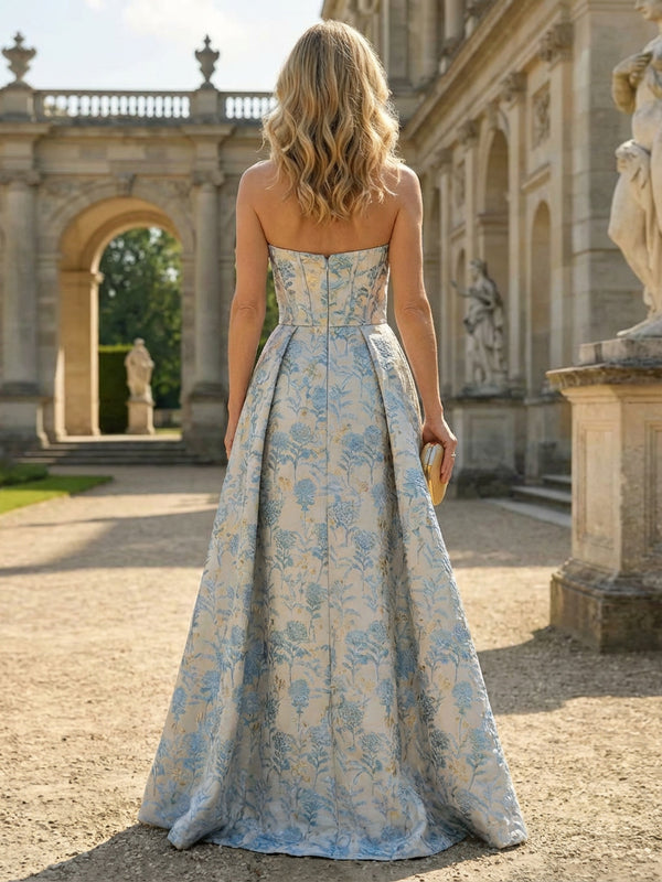 Jacquard A-Line/Princess Strapless Floor-Length Mother of the Bride & Groom Dresses with Slit
