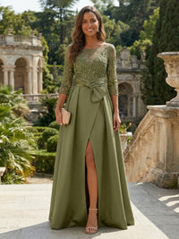 Satin A-Line/Princess Scoop Neck Floor-Length Mother of the Bride & Groom Dresses with Slit
