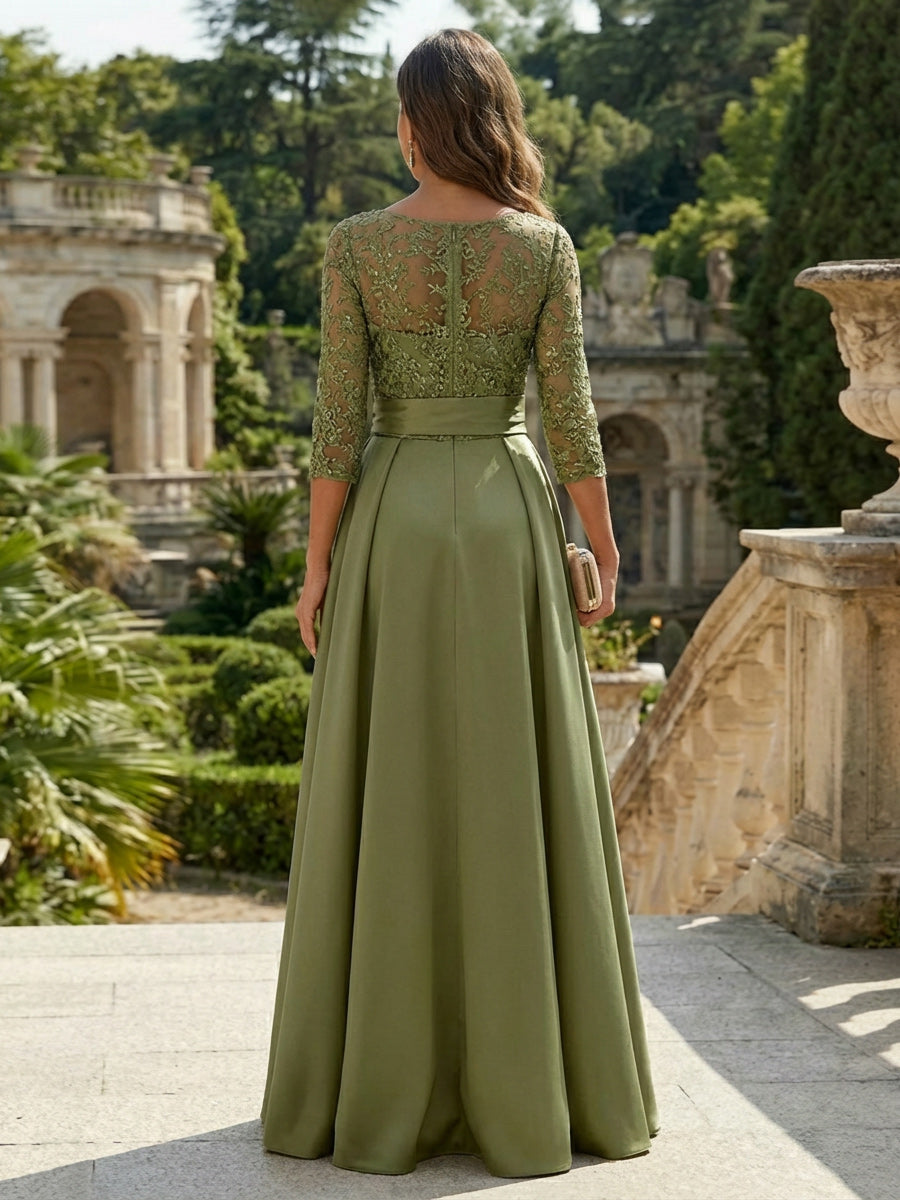 Satin A-Line/Princess Scoop Neck Floor-Length Mother of the Bride & Groom Dresses with Slit