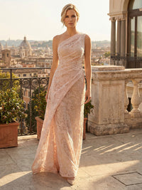 Chiffon Sheath/Column One Shoulder Floor-Length Mother of the Bride & Groom Dresses with Ruched Waist