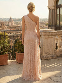 Chiffon Sheath/Column One Shoulder Floor-Length Mother of the Bride & Groom Dresses with Ruched Waist