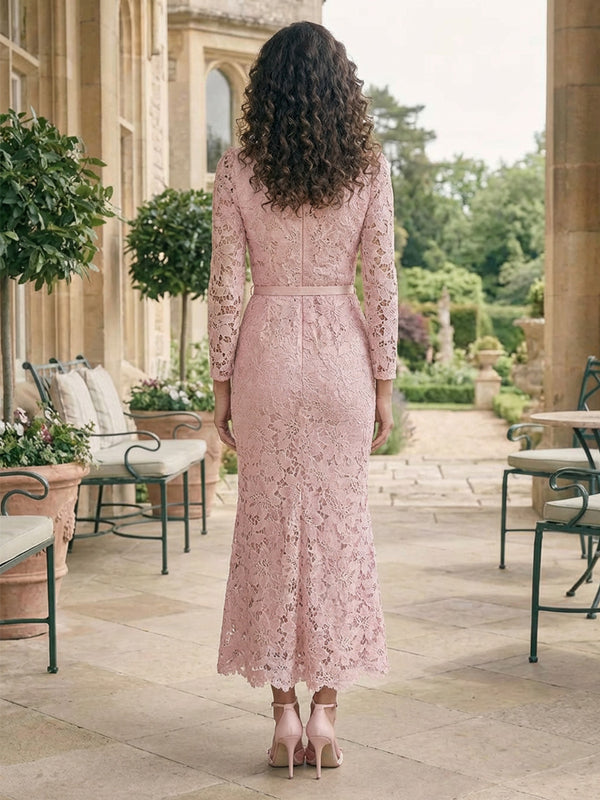 Lace Sheath/Column Square Neck Tea-Length Mother of the Bride & Groom Dresses for Women