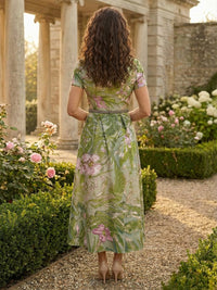 Floral Print A-Line/Princess Square Neck Tea-Length Mother of the Bride & Groom Dresses with Ruched Waist