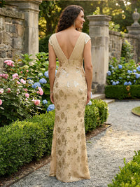 Sequin Sheath/Column V-Neck Floor-Length Mother of the Bride & Groom Dresses with Ruched Bodice