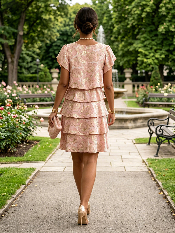 Jacquard A-Line/Princess Scoop Neck Short Mother of the Bride & Groom Dresses Tiered