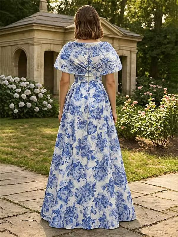 Jacquard A-Line/Princess V-Neck Floor-Length Mother of the Bride & Groom Dresses with Ruched Waist & Slit