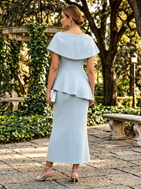 Satin Sheath/Column Scoop Neck Tea-Length Mother of the Bride & Groom Dresses with Ruffles