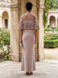 Satin Sheath/Column High Neck Floor-Length Mother of the Bride & Groom Dresses with 3D Flowers