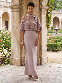 Satin Sheath/Column High Neck Floor-Length Mother of the Bride & Groom Dresses with 3D Flowers