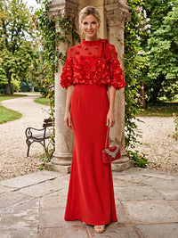 Satin Sheath/Column High Neck Floor-Length Mother of the Bride & Groom Dresses with 3D Flowers