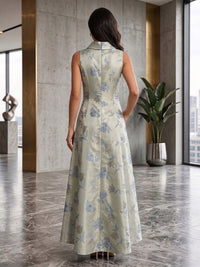 Floral Print A-Line/Princess High Neck Floor-Length Mother of the Bride & Groom Dresses Pockets