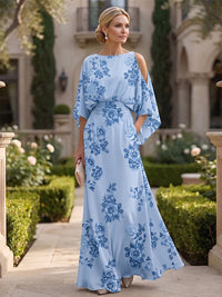 Floral Print A-Line/Princess Scoop Neck Floor-Length Mother of the Bride & Groom Dresses with Pockets