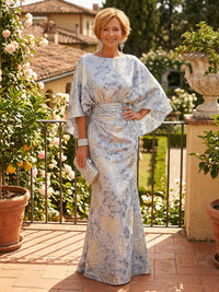 Jacquard Sheath/Column Scoop Neck Floor-Length Mother of the Bride & Groom Dresses with Ruched Waist