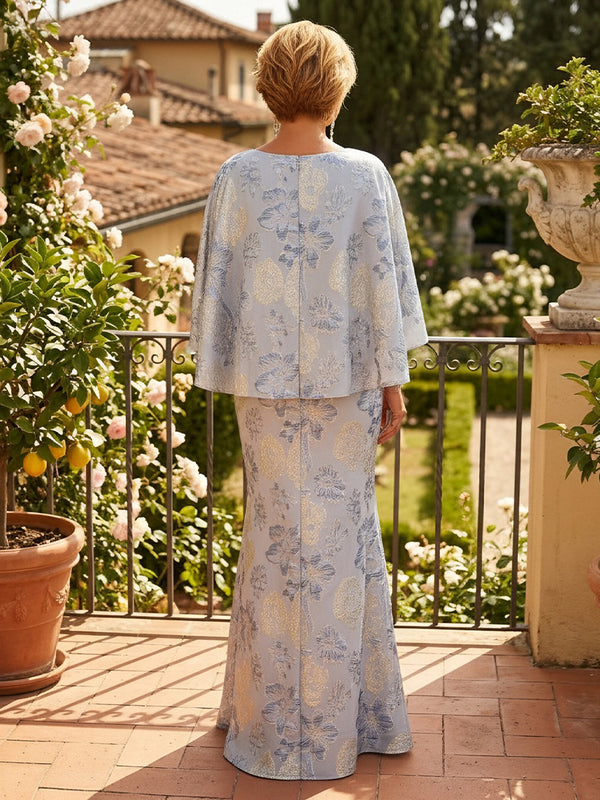 Jacquard Sheath/Column Scoop Neck Floor-Length Mother of the Bride & Groom Dresses with Ruched Waist