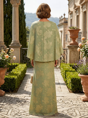 Jacquard Sheath/Column Scoop Neck Floor-Length Mother of the Bride & Groom Dresses with Ruched Waist