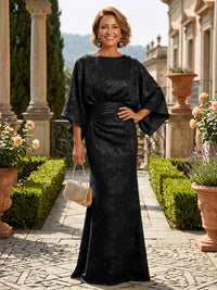 Jacquard Sheath/Column Scoop Neck Floor-Length Mother of the Bride & Groom Dresses with Ruched Waist