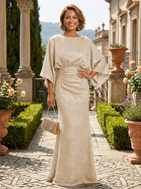 Jacquard Sheath/Column Scoop Neck Floor-Length Mother of the Bride & Groom Dresses with Ruched Waist