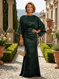 Jacquard Sheath/Column Scoop Neck Floor-Length Mother of the Bride & Groom Dresses with Ruched Waist