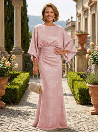 Jacquard Sheath/Column Scoop Neck Floor-Length Mother of the Bride & Groom Dresses with Ruched Waist