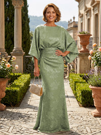 Jacquard Sheath/Column Scoop Neck Floor-Length Mother of the Bride & Groom Dresses with Ruched Waist