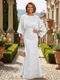 Jacquard Sheath/Column Scoop Neck Floor-Length Mother of the Bride & Groom Dresses with Ruched Waist