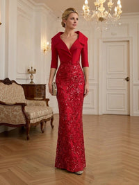 Sequin Floral Sheath Floor-Length Mother of the Bride & Groom Dresses with Satin Bodice