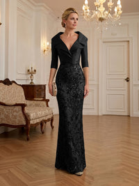 Sequin Floral Sheath Floor-Length Mother of the Bride & Groom Dresses with Satin Bodice