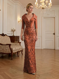 Sequin Floral Sheath Floor-Length Mother of the Bride & Groom Dresses with Satin Bodice
