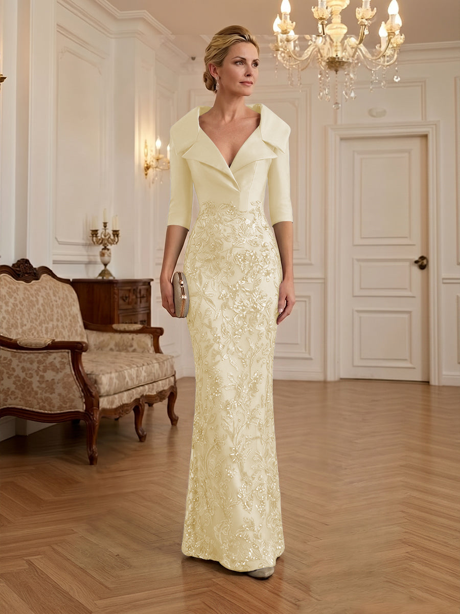 Sequin Floral Sheath Floor-Length Mother of the Bride & Groom Dresses with Satin Bodice