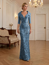 Sequin Floral Sheath Floor-Length Mother of the Bride & Groom Dresses with Satin Bodice
