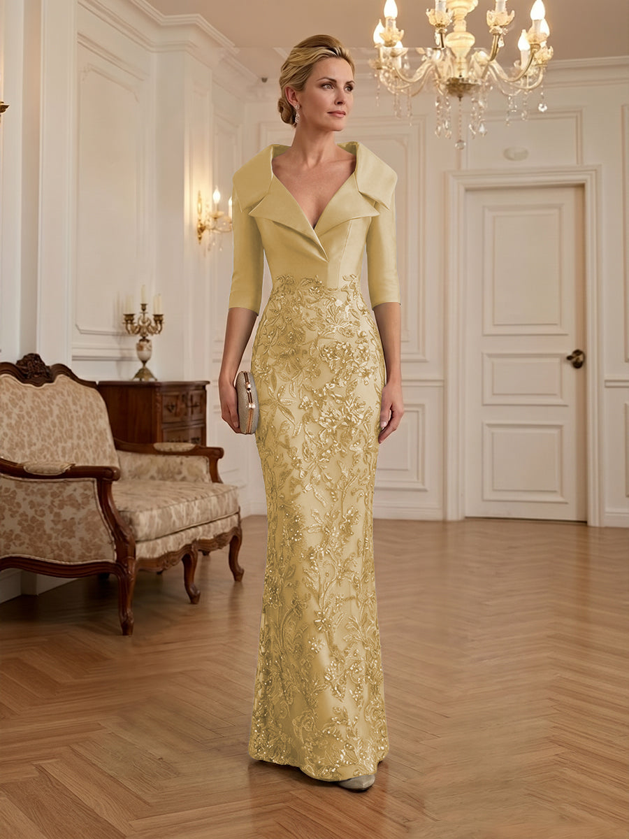 Sequin Floral Sheath Floor-Length Mother of the Bride & Groom Dresses with Satin Bodice