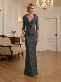 Sequin Floral Sheath Floor-Length Mother of the Bride & Groom Dresses with Satin Bodice