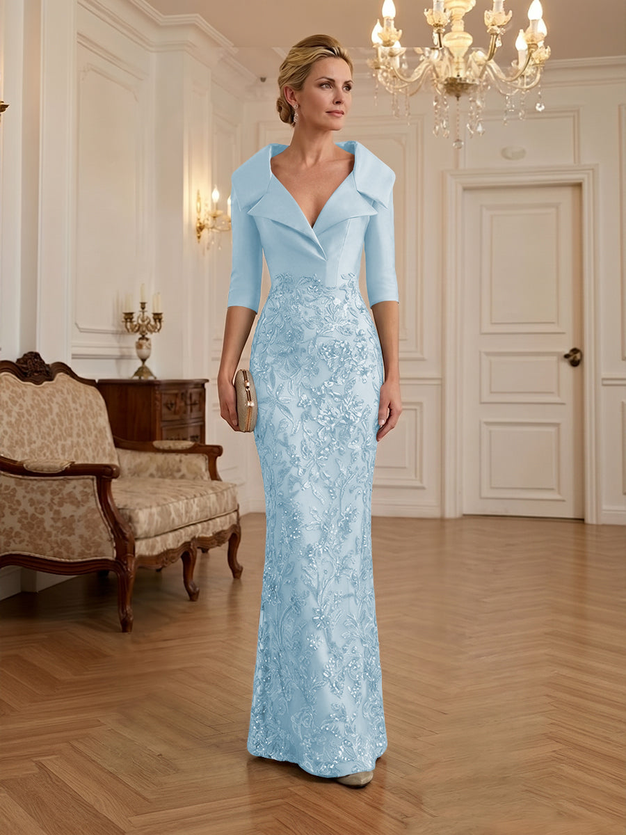 Sequin Floral Sheath Floor-Length Mother of the Bride & Groom Dresses with Satin Bodice