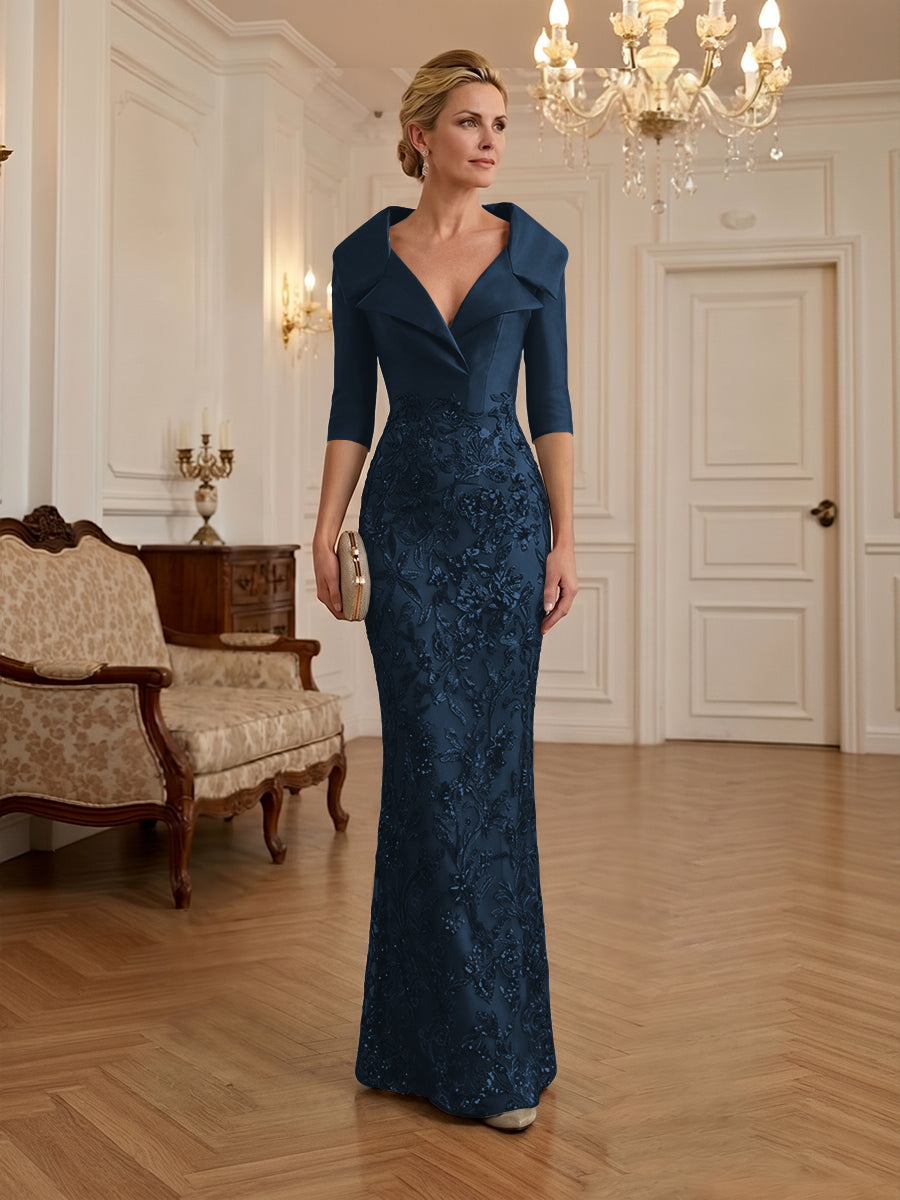 Sequin Floral Sheath Floor-Length Mother of the Bride & Groom Dresses with Satin Bodice