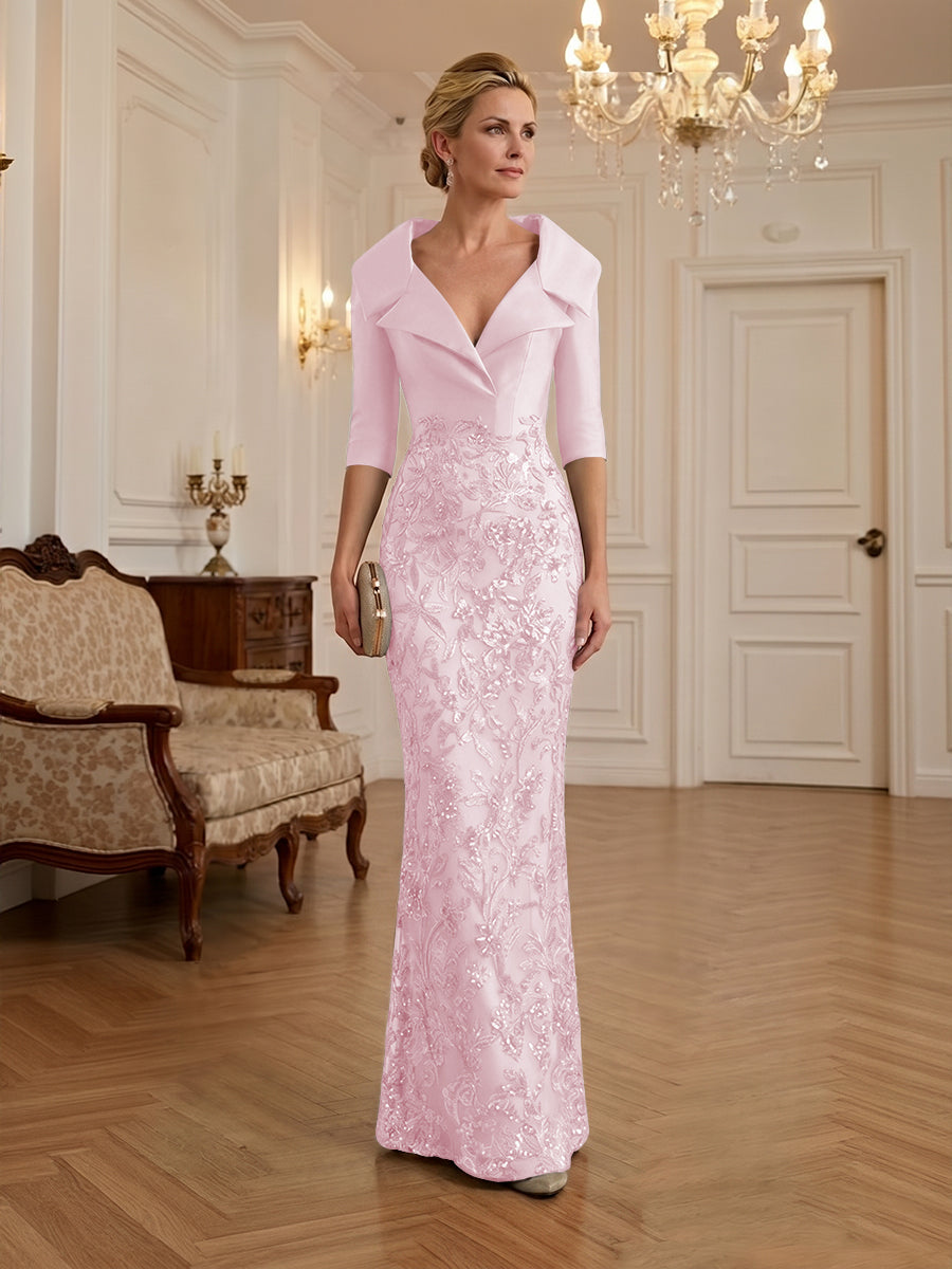 Sequin Floral Sheath Floor-Length Mother of the Bride & Groom Dresses with Satin Bodice