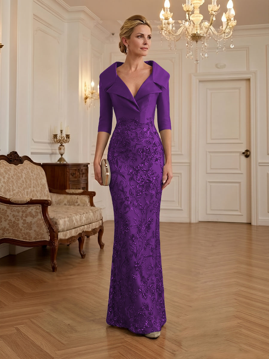 Sequin Floral Sheath Floor-Length Mother of the Bride & Groom Dresses with Satin Bodice