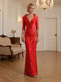 Sequin Floral Sheath Floor-Length Mother of the Bride & Groom Dresses with Satin Bodice