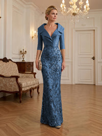 Sequin Floral Sheath Floor-Length Mother of the Bride & Groom Dresses with Satin Bodice