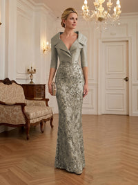 Sequin Floral Sheath Floor-Length Mother of the Bride & Groom Dresses with Satin Bodice