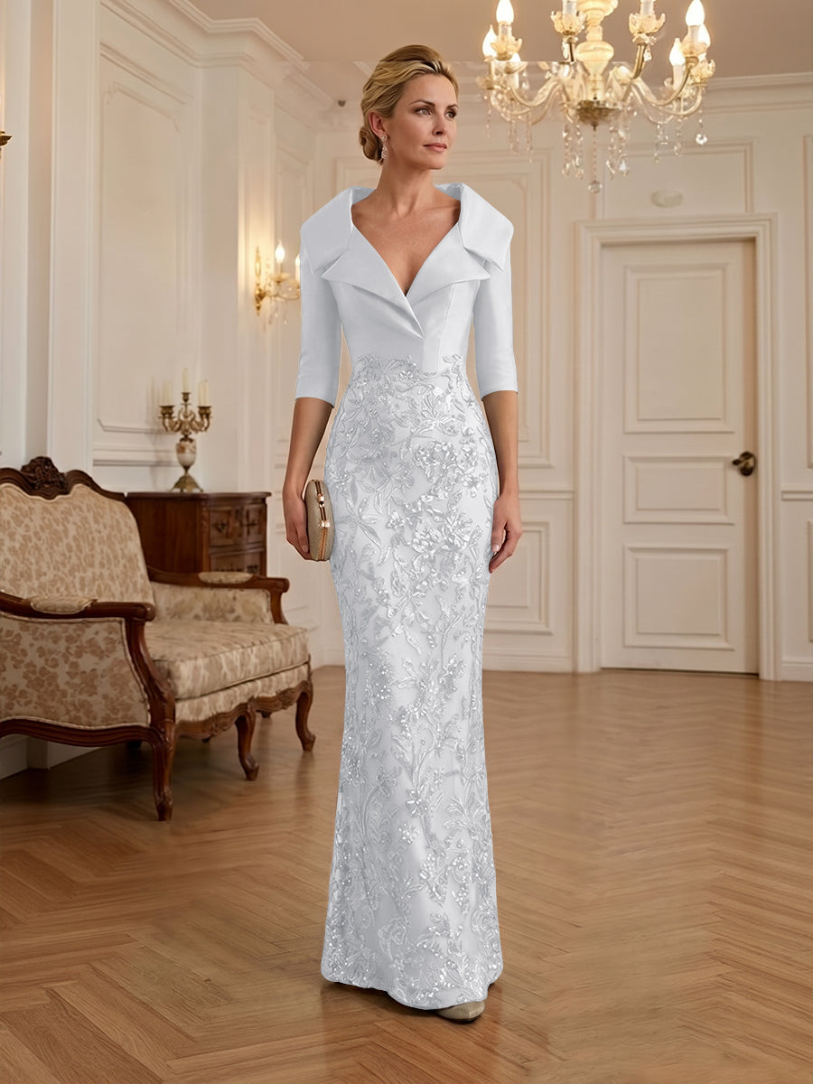 Sequin Floral Sheath Floor-Length Mother of the Bride & Groom Dresses with Satin Bodice