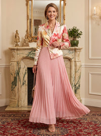 Chiffon A-Line/Princess V-Neck Floor-Length Mother of the Bride & Groom Dresses with Floral Bodice & Ruched Waist