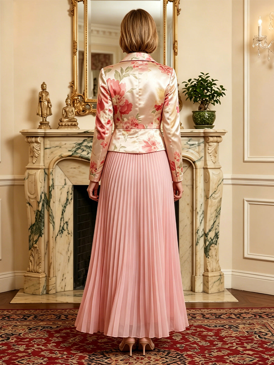 Chiffon A-Line/Princess V-Neck Floor-Length Mother of the Bride & Groom Dresses with Floral Bodice & Ruched Waist