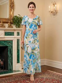 Floral Print A-Line/Princess Scoop Neck Floor-Length Mother of the Bride & Groom Dresses for Women