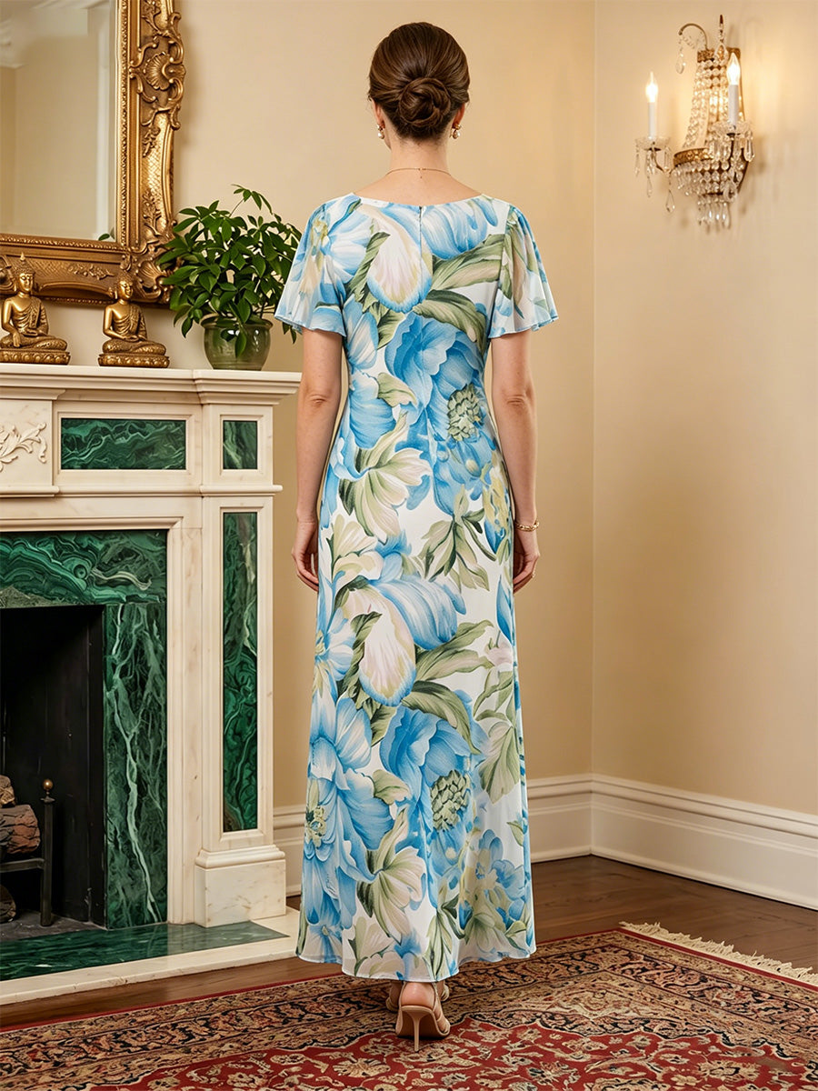 Floral Print A-Line/Princess Scoop Neck Floor-Length Mother of the Bride & Groom Dresses for Women