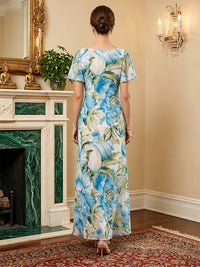 Floral Print A-Line/Princess Scoop Neck Floor-Length Mother of the Bride & Groom Dresses for Women