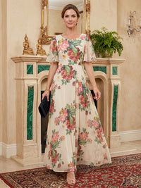 Floral Print A-Line/Princess Scoop Neck Floor-Length Mother of the Bride & Groom Dresses for Women
