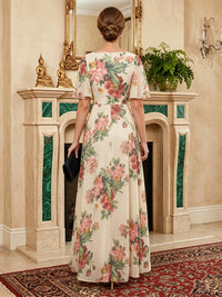 Floral Print A-Line/Princess Scoop Neck Floor-Length Mother of the Bride & Groom Dresses for Women